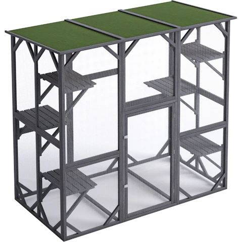 Advwin XX-Large Wooden Cat Cage House - Grey