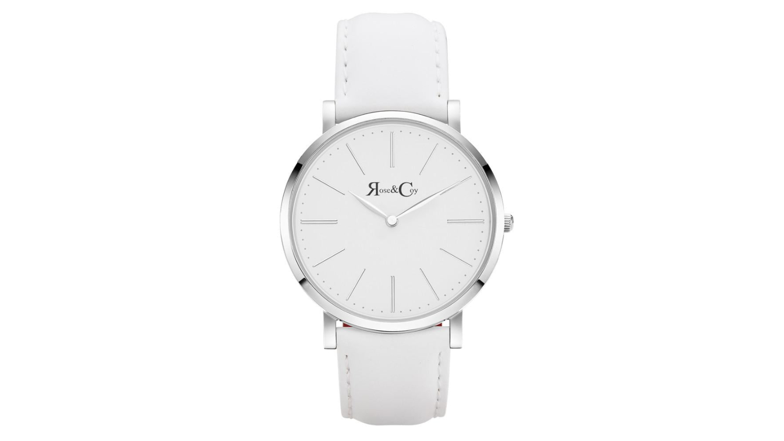 Rose and Coy 4cm Pinnacle Ultra Slim White Leather Watch - Silver