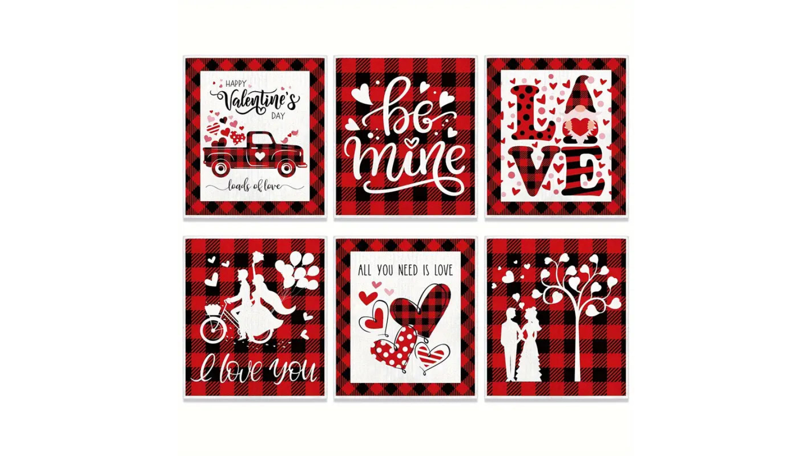 TM Set of 6 Romantic Red Check Valentines Day Placemat