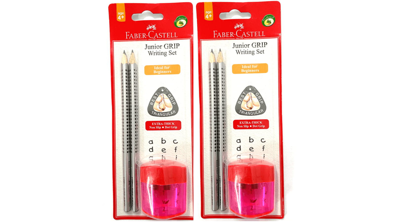 Faber Castell Pack of 2 Triangular Grip Pencil Writing Set + Wave Sharpener