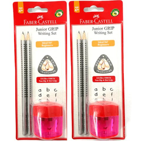 Faber Castell Pack of 2 Triangular Grip Pencil Writing Set + Wave Sharpener