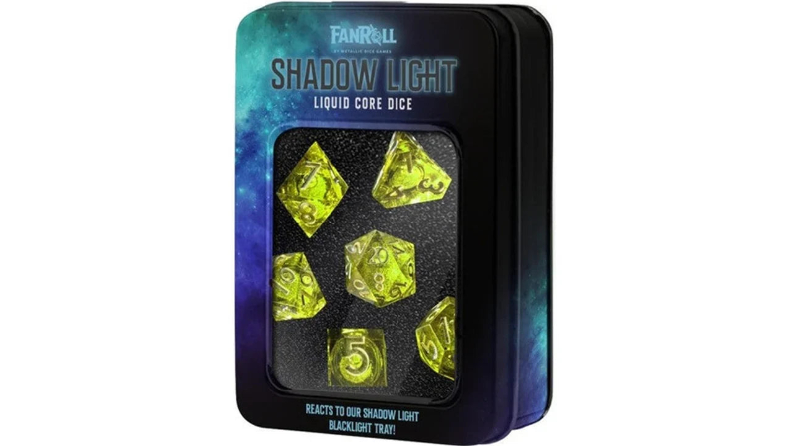 Fanroll By Metallic Dice Games Shadow Light UV Reactive Elixir Liquid Core Dice Set Accessories