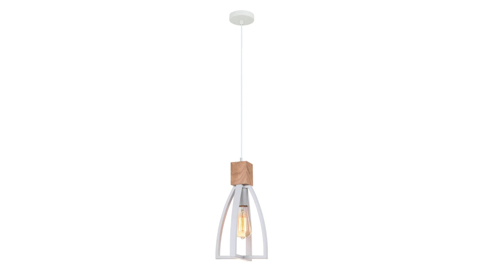 Faro Convex Cone with Wood Highlight Interior Pendant Light - Matte White