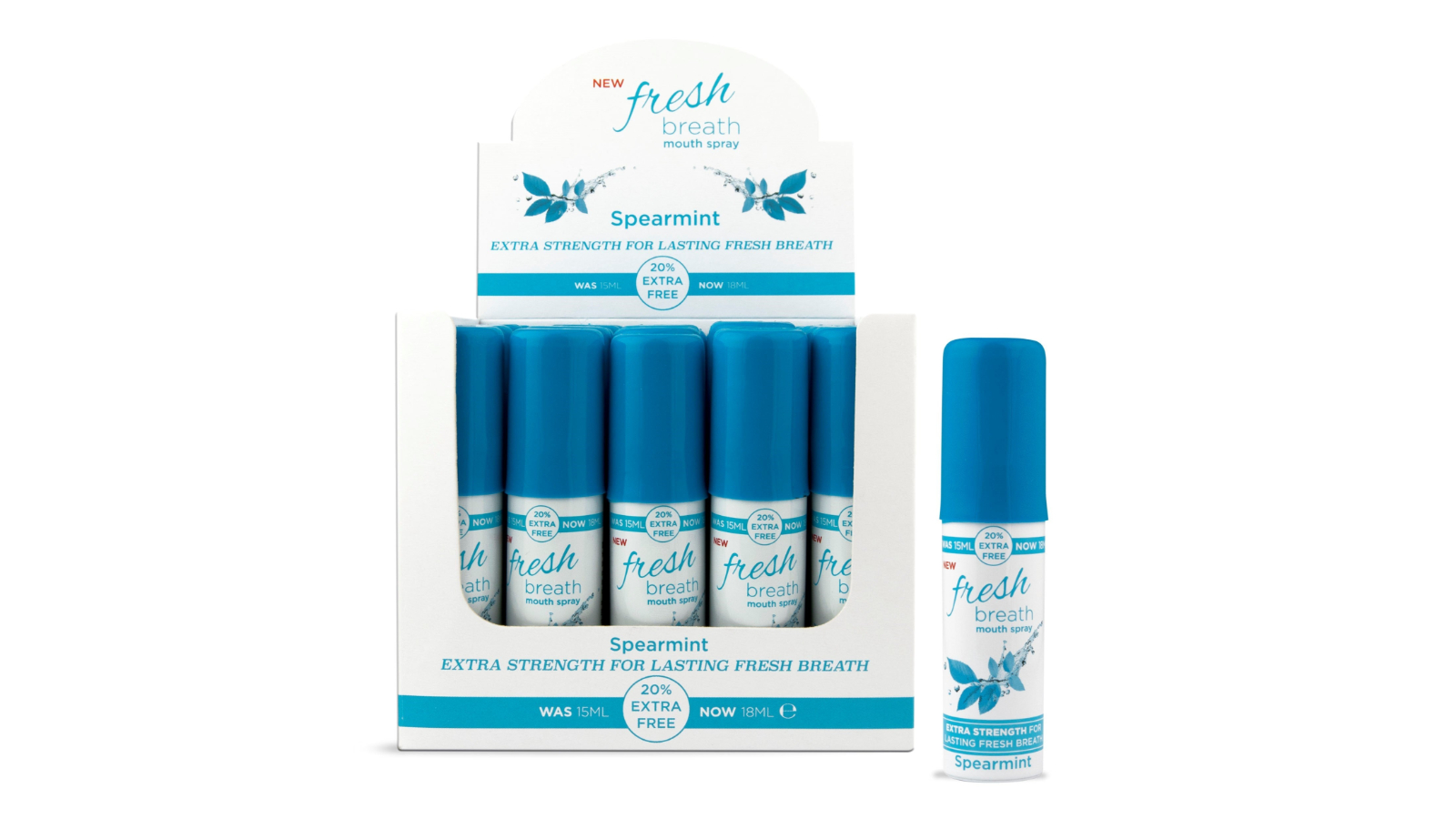 Fresh Breath Set of 25 Blue Spearmint Extra Strength Mouth Spray - 18ml