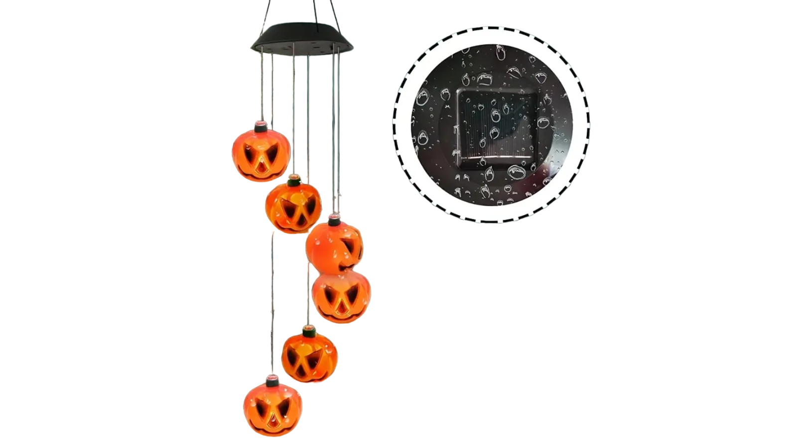 TM Spooky Solar Serenade 6 Glowing Pumpkin Wind Chimes for Halloween