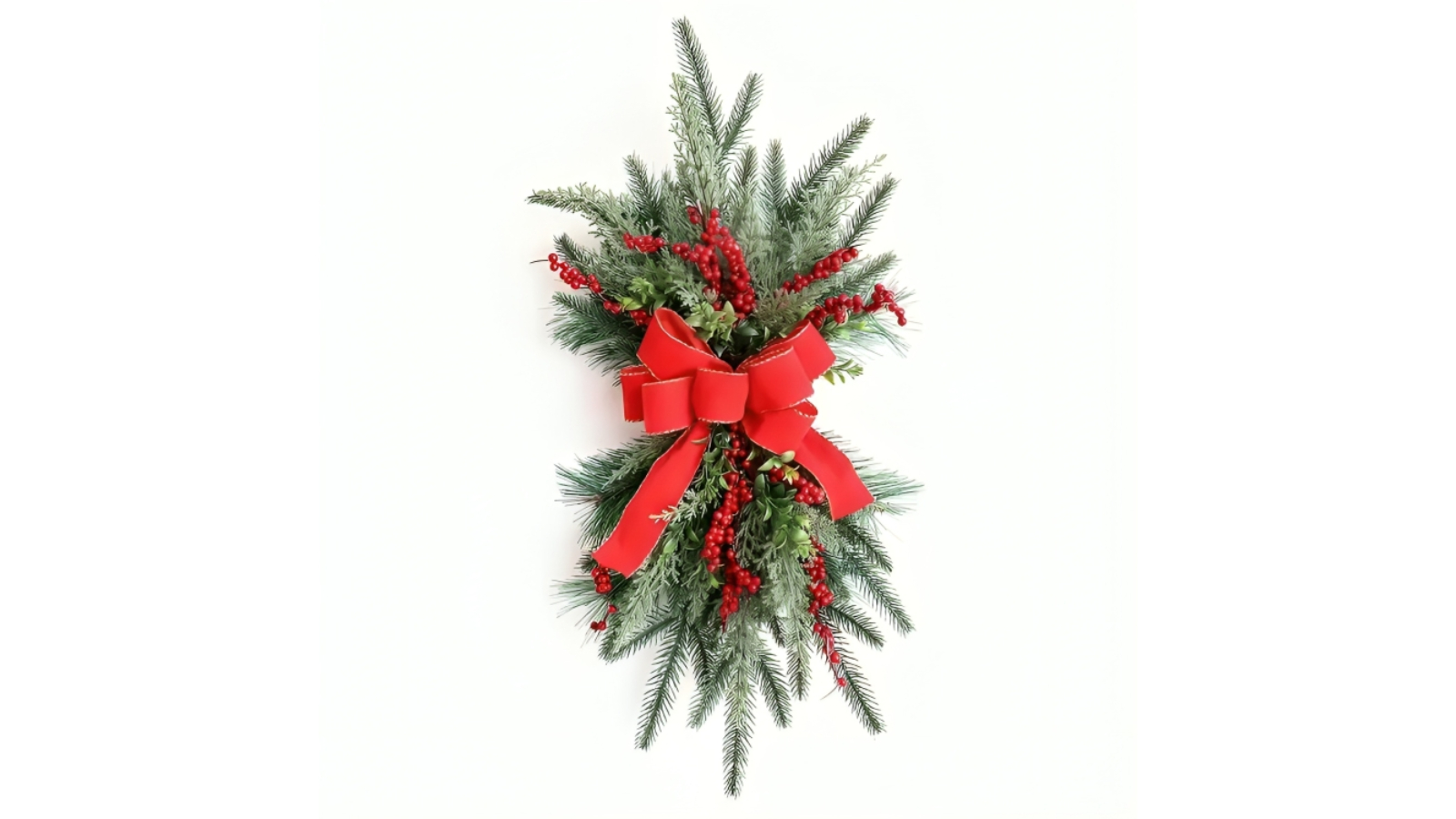NNETM Yuletide Elegance Rattan Garland with Festive Red Bow