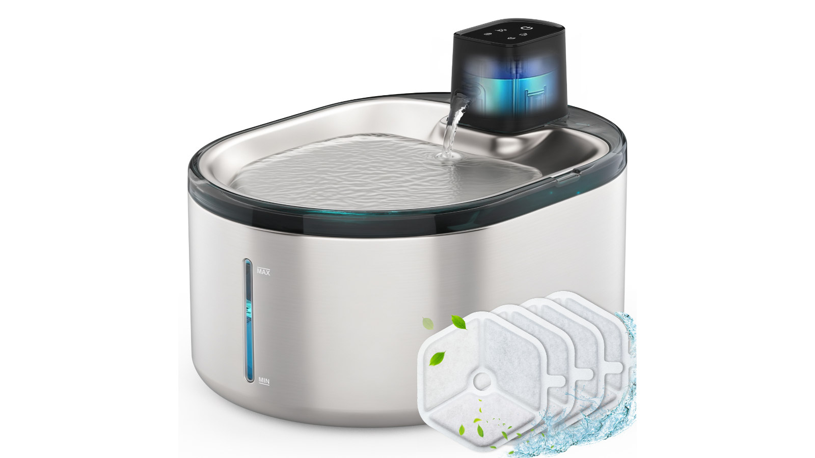 Advwin 4L Pet Water Fountain Stainless Steel Plus 4 Set Replacement Pet Water Fountain Filters