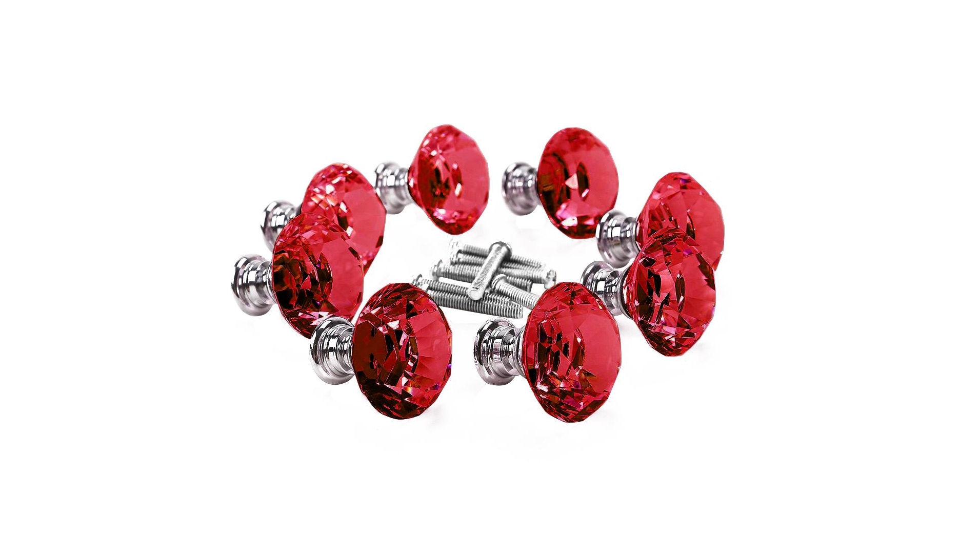 4cm Crystal Door Knob 16 pieces - Red