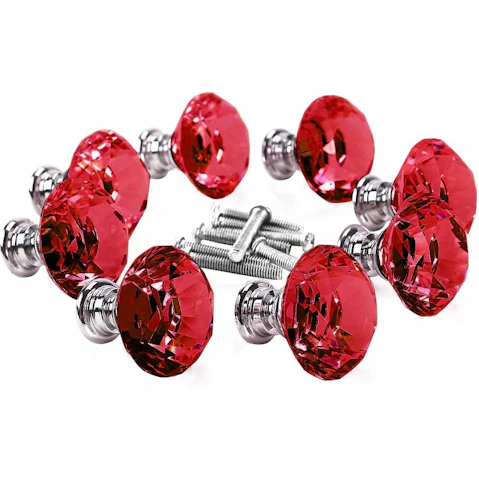 4cm Crystal Door Knob 16 pieces - Red