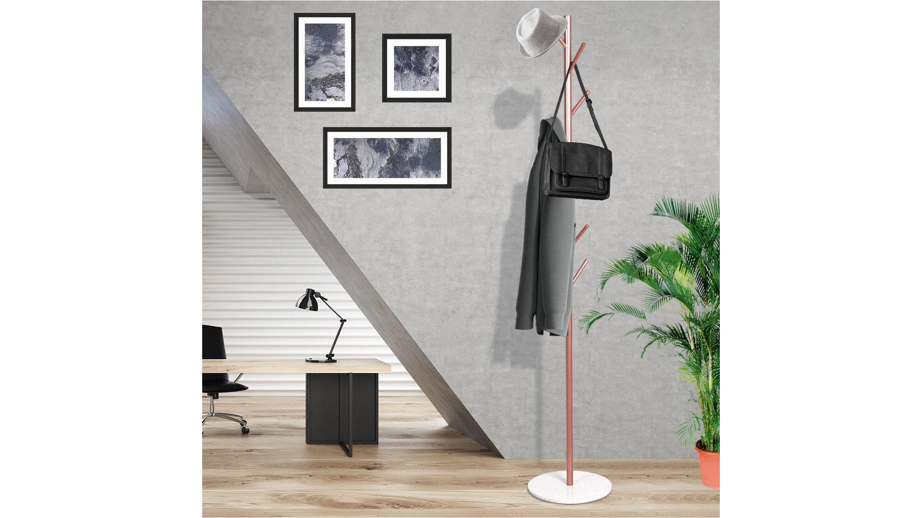 Levede Coat Rack Metal Organizer Rose Gold Harvey Norman