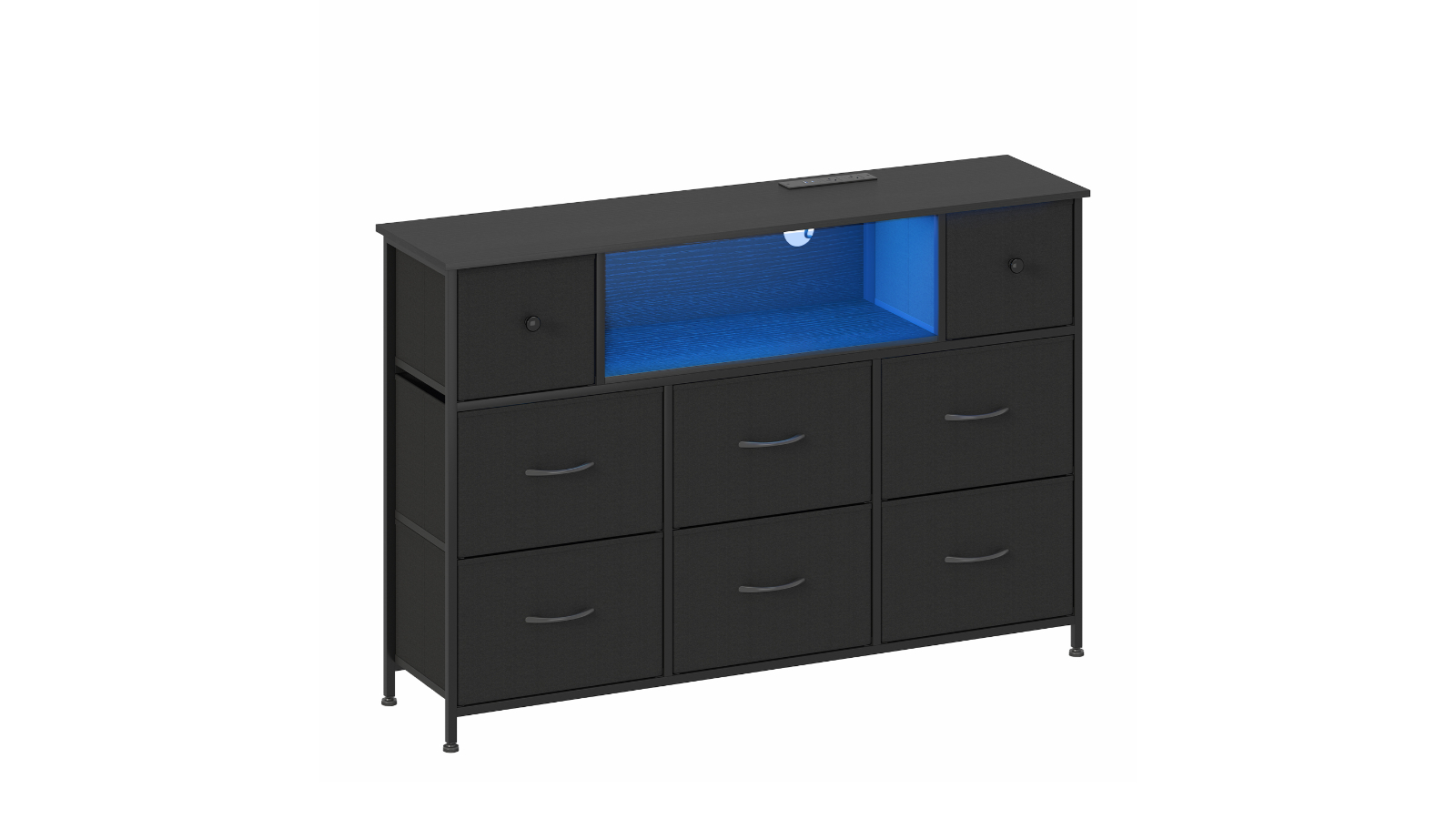 Advwin Chest of Drawers 8-Storage Cabinet with Charging Station and LED Lights - Black