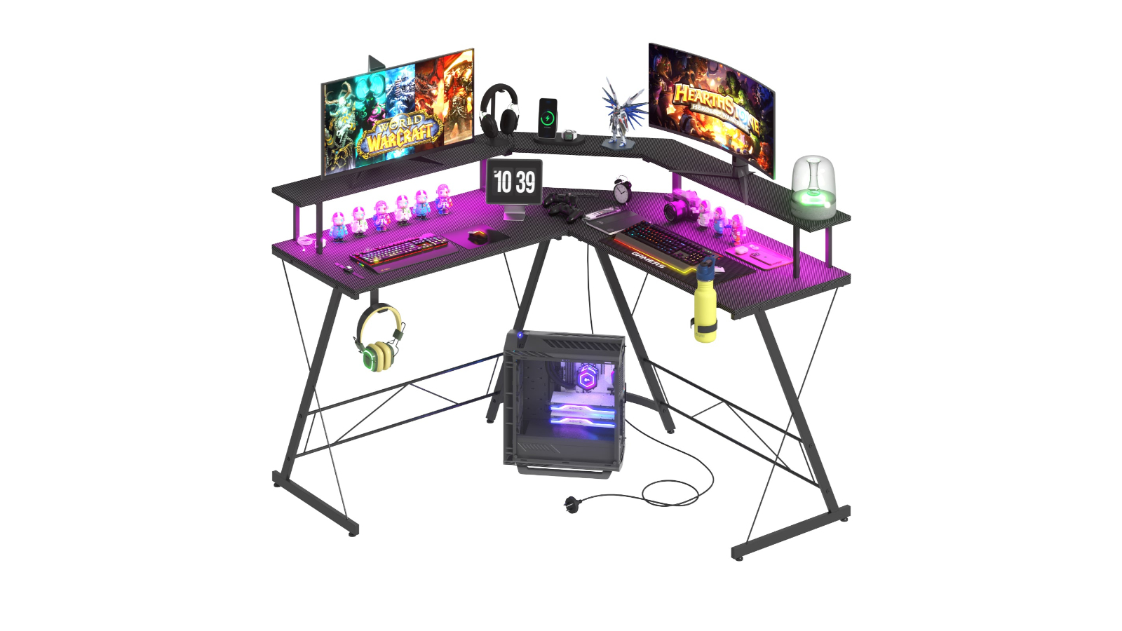Advwin L Shaped Gaming Desk with LED Light
