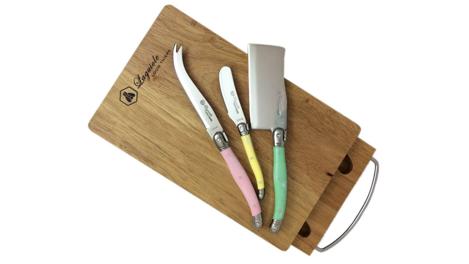 Laguiole By Louis Thiers 3 Piece Cheese Knives with Board Set - Marble Multi