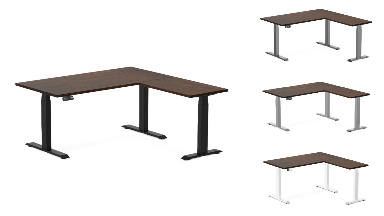 Desky  Dark Walnut Rubberwood L-Shape Sit Stand Desk