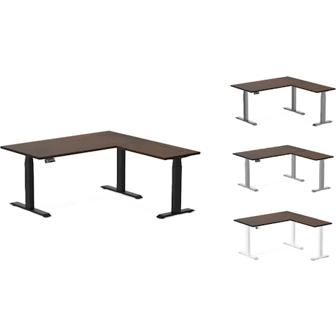 Desky Dark Walnut Rubberwood L-Shape Sit Stand Desk