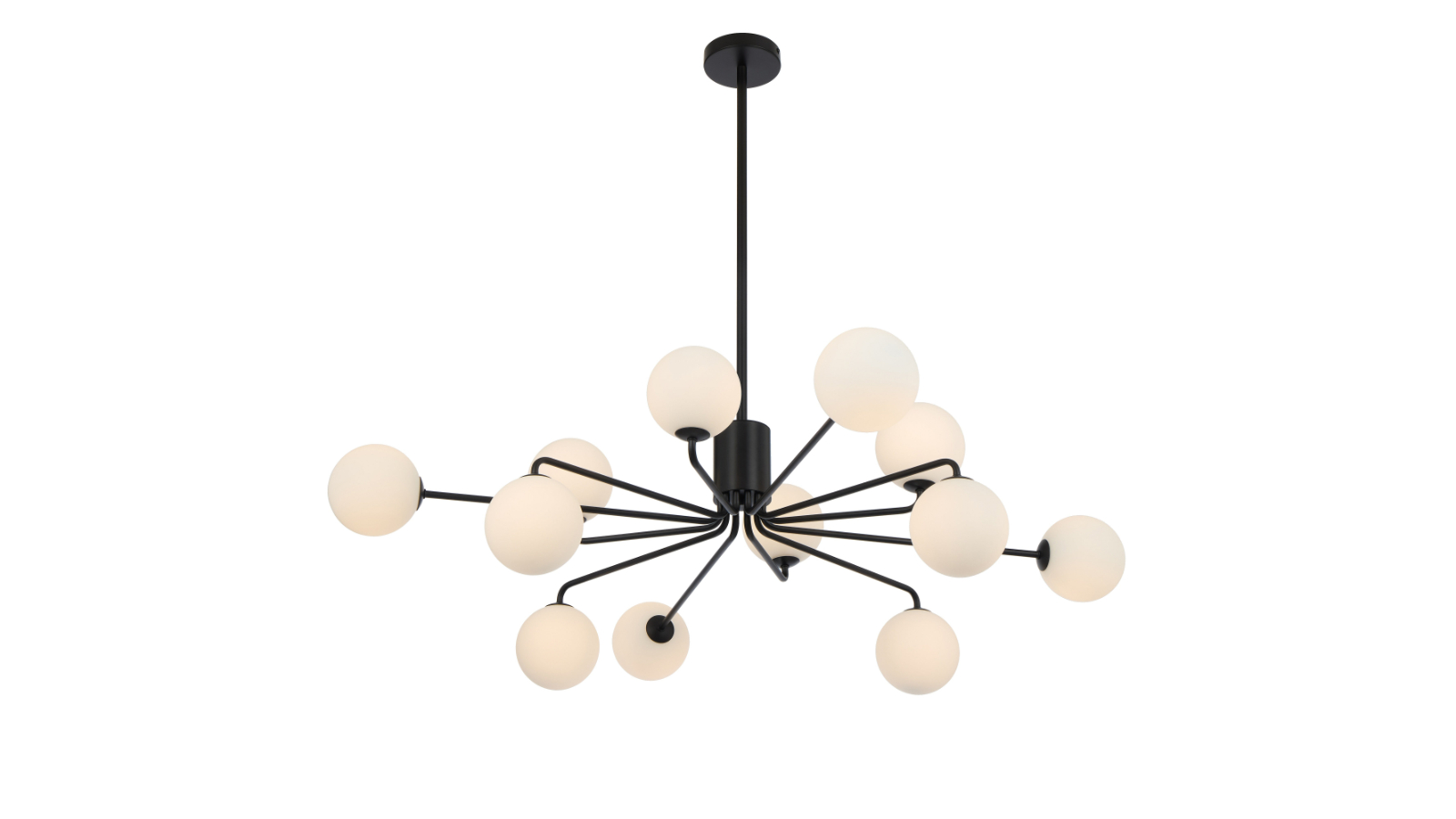 Pretty & Practical Lumomark Black 12-Light Pendant with Opal Matt Glass Shade