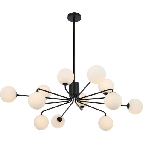 Pretty & Practical Lumomark Black 12-Light Pendant with Opal Matt Glass Shade