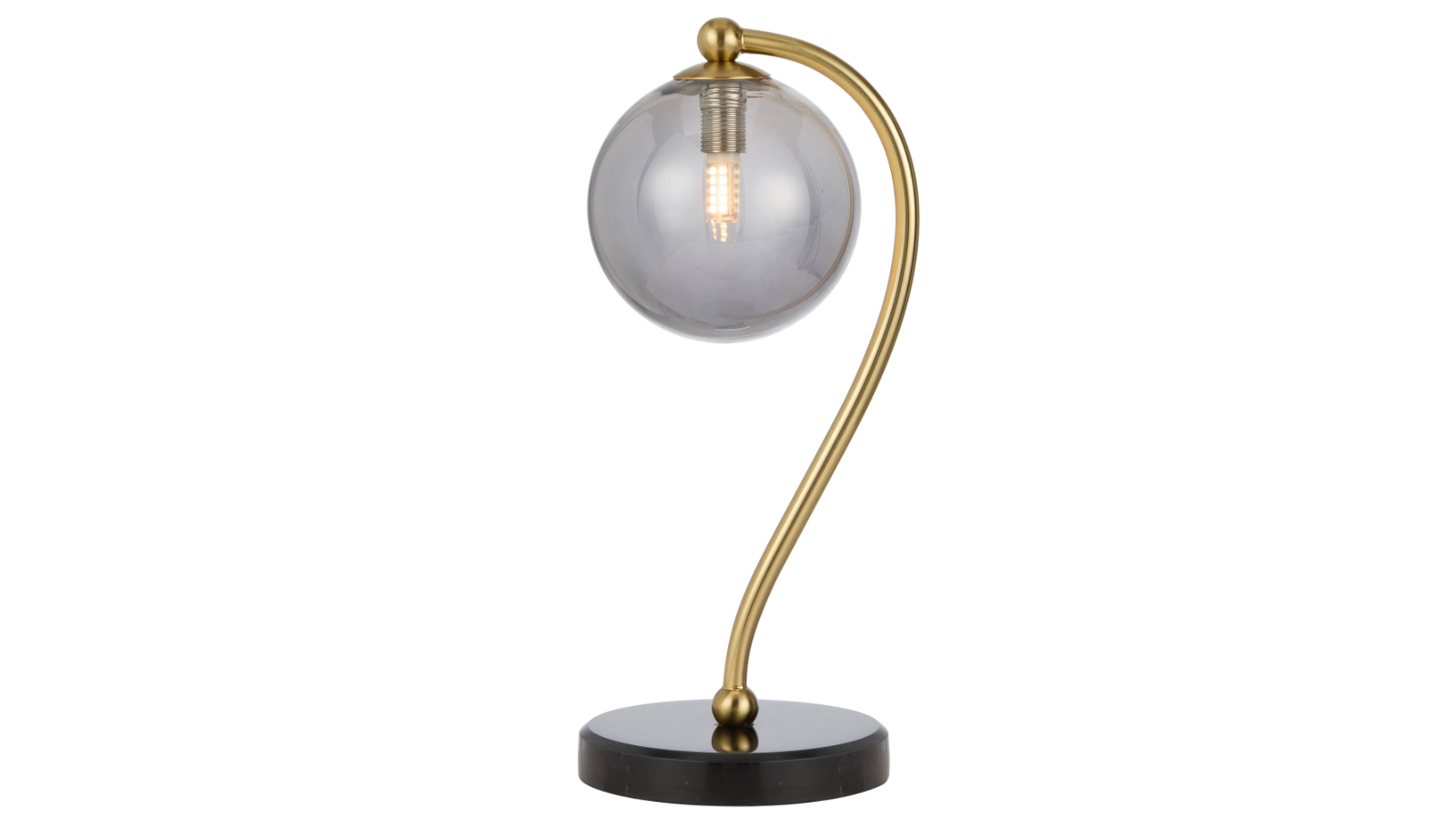 Pretty & Practical Vitaline Black Marble Table Lamp with Antique Gold and Smoked Glass Shade