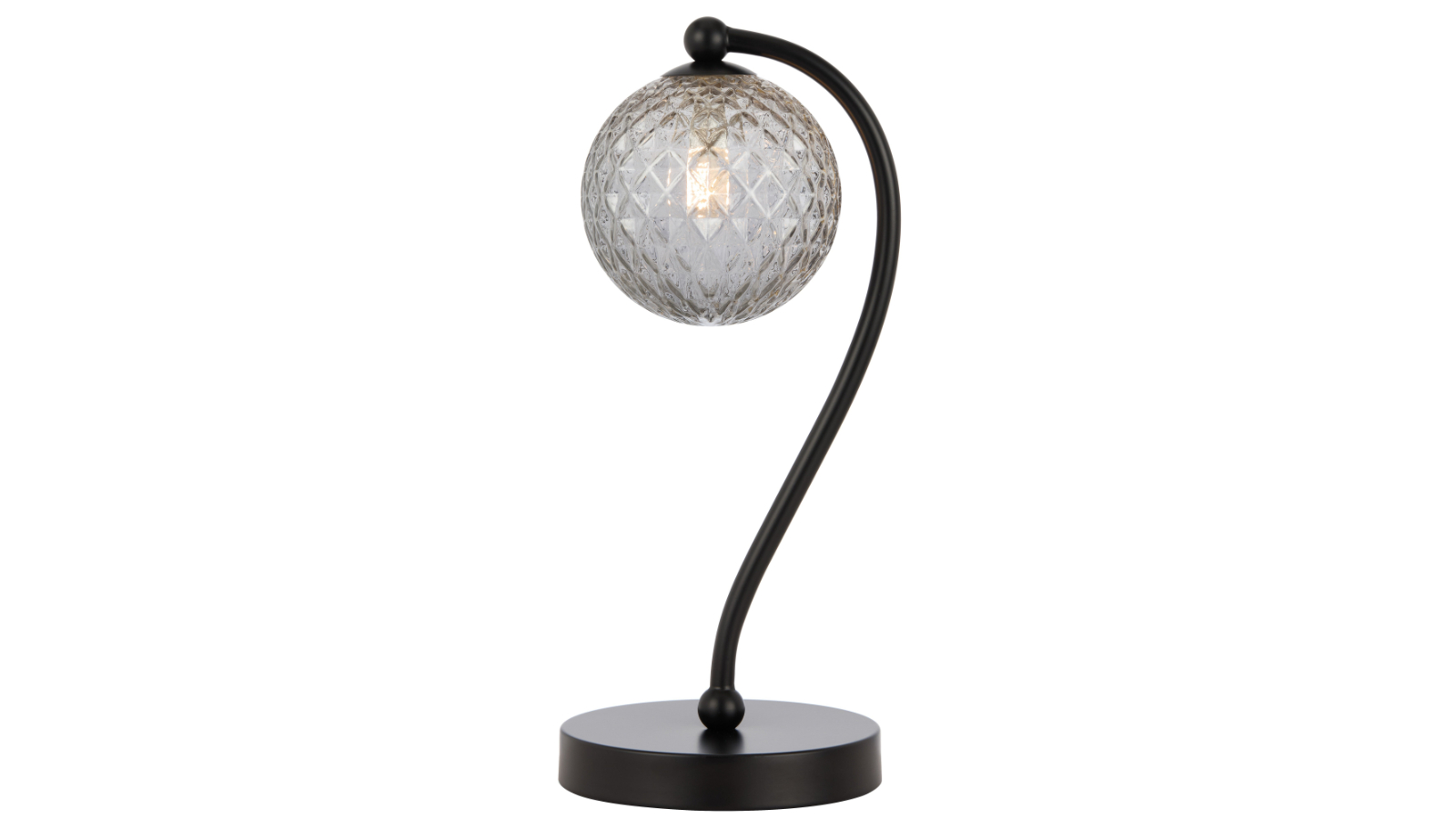 Pretty & Practical Altoville Black Table Lamp with Smoke Tear Glass Shade