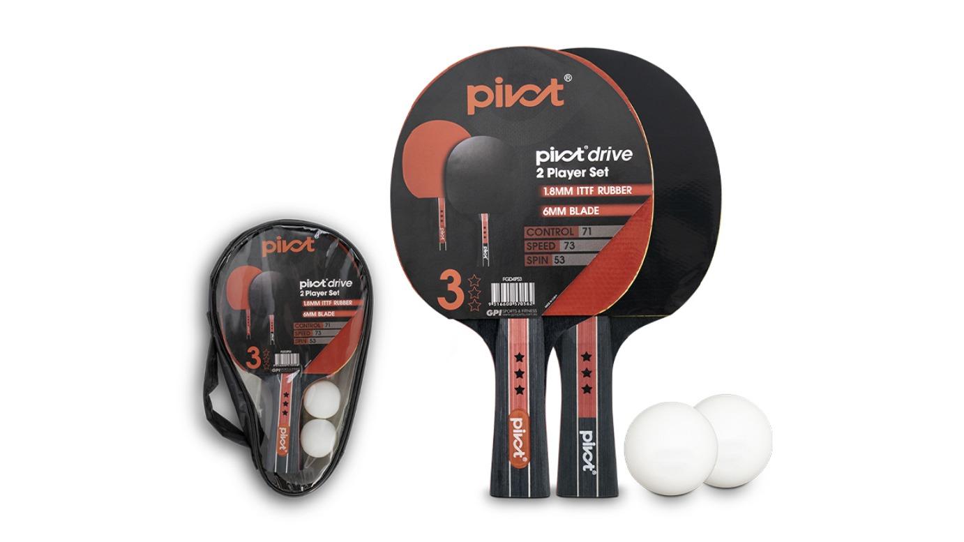 Pivot Drive 3 Star 2-Player Table Tennis/Pin Pong Set with Racquet Bat, Ball