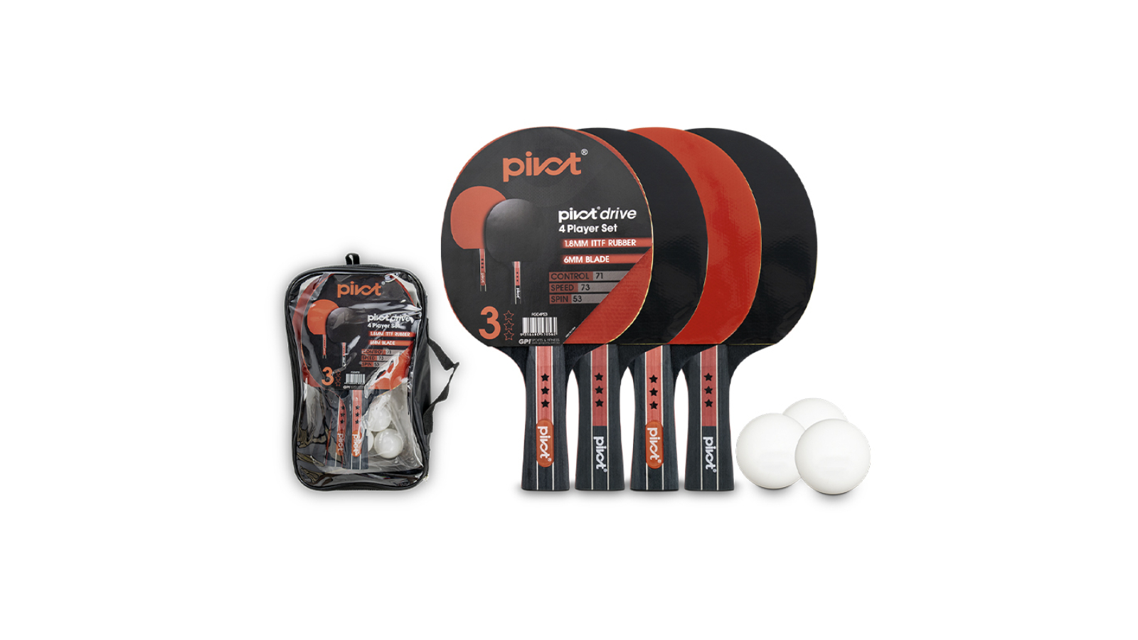 Pivot Drive 3-Star 4-Player Table Tennis Set with 4 Bat and 3 Ball