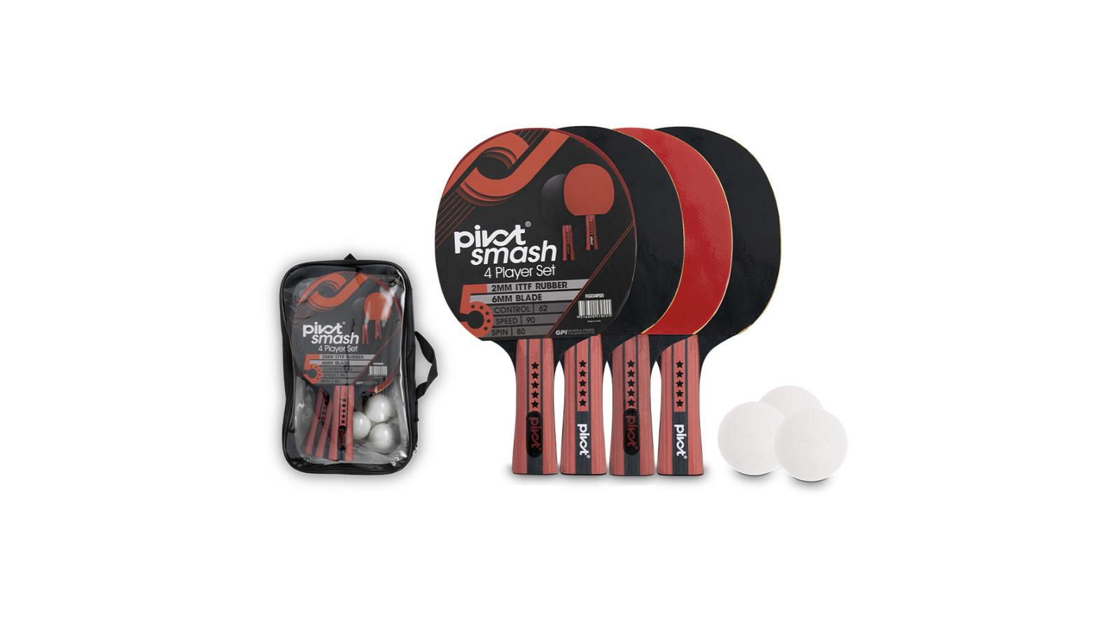 Pivot Smash 5-Star 4-Player Table Tennis Set with 4 Bat and 3 Ball