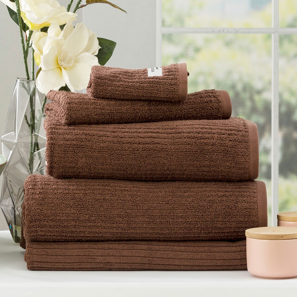 Renee Taylor Cobblestone 650GSM Cotton Ribbed Hand Towel - Toffee