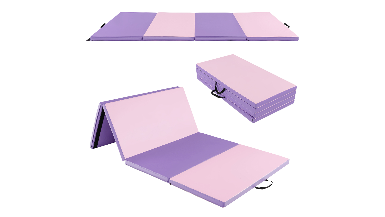 Costway Gymnastics Yoga Mat with Carry Strap 4-Sided Hook and Loop Fastener - Pink/Purple