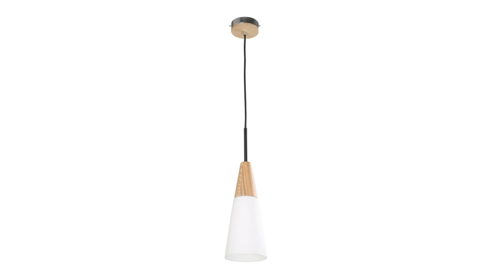 Finn Scandinavian Long Cone Opal Glass with Wood Highlight Interior Pendant Light