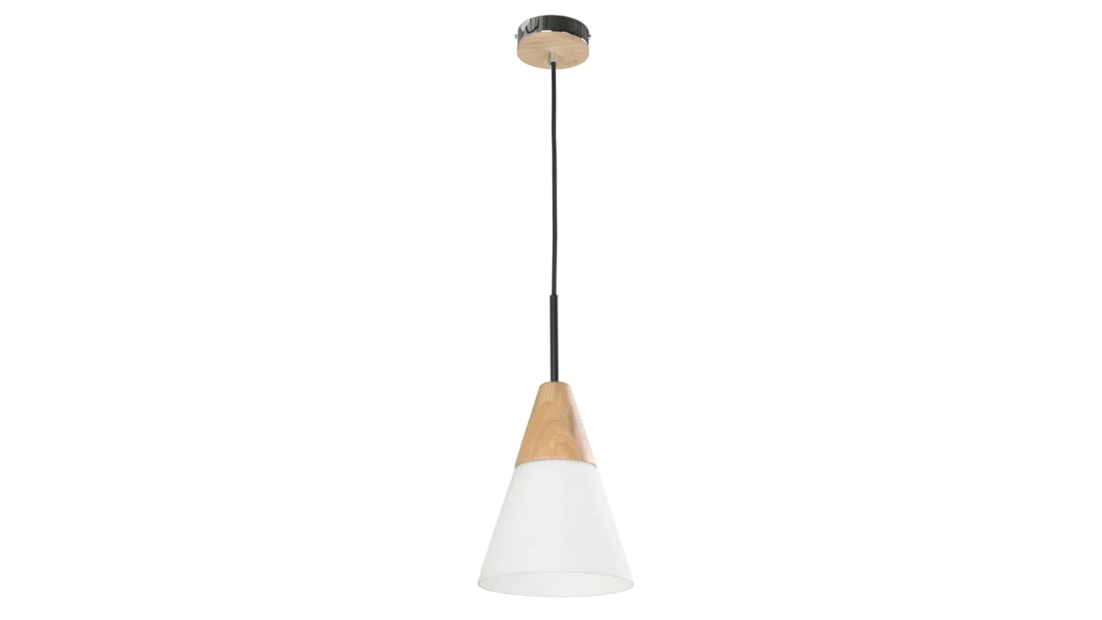 Finn Scandinavian Medium Cone Opal Glass with Wood Highlight Interior Pendant Light