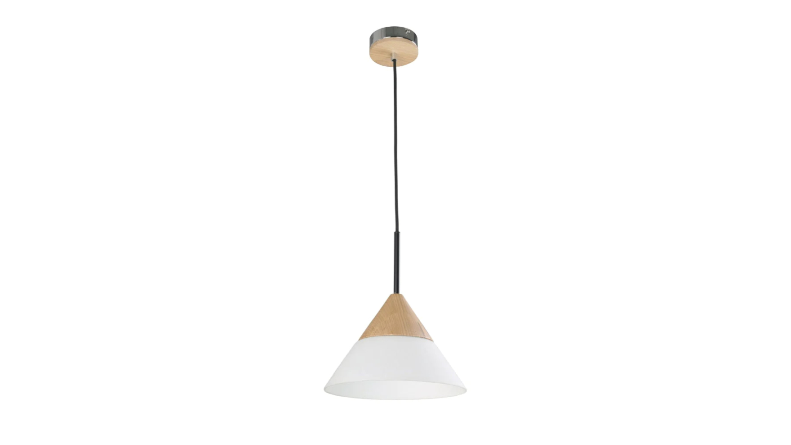 Finn Scandinavian Wide Cone Opal Glass with Blonde Wood Highlight Interior Pendant Light