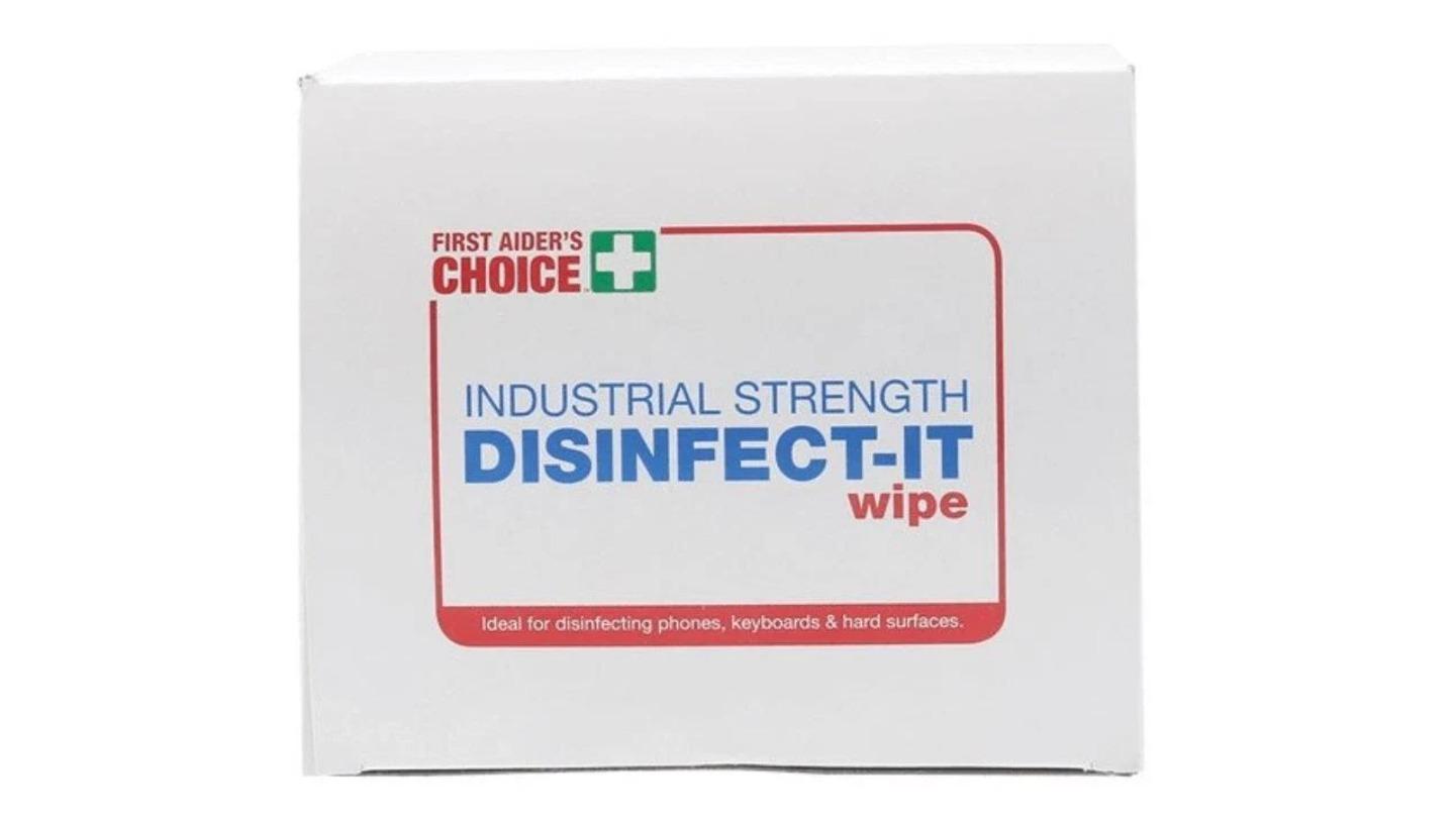 First Aiders Choice Box of 100 Industrial Strength Disinfect-It Wipes