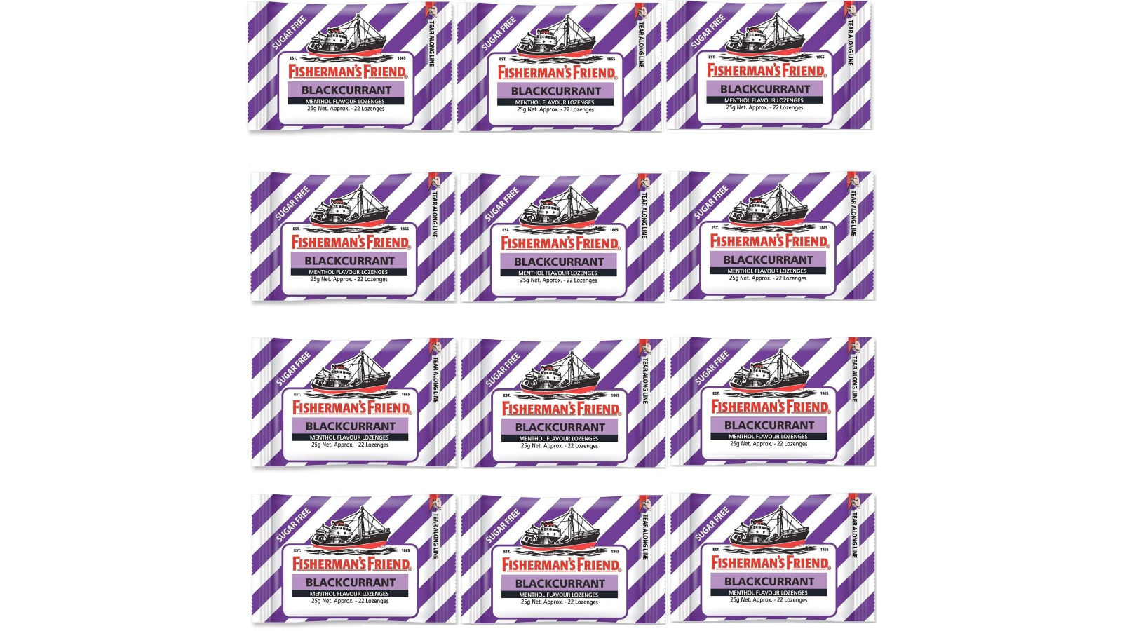 Fisherman's Friend Box of 12 Blackcurrant Sugar Free Lozenge - 25g