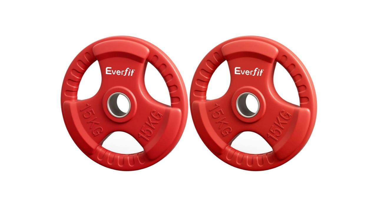 Everfit Set of 2 Standard 15kg Dumbbell Barbell Weight Plate - Red