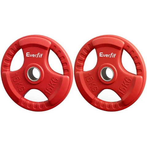 Everfit Set of 2 Standard 15kg Dumbbell Barbell Weight Plate - Red