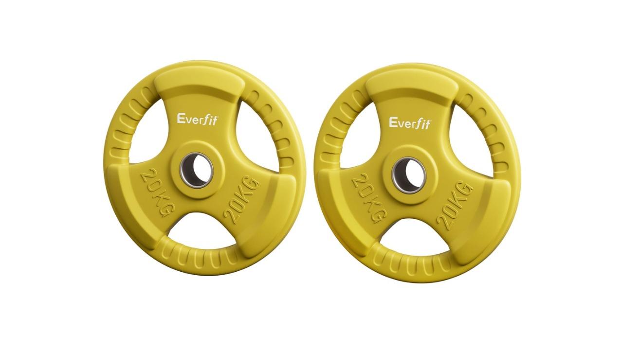 Everfit Set of 2 Standard 20kg Dumbbell Barbell Weight Plate - Yellow