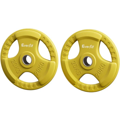 Everfit Set of 2 Standard 20kg Dumbbell Barbell Weight Plate - Yellow