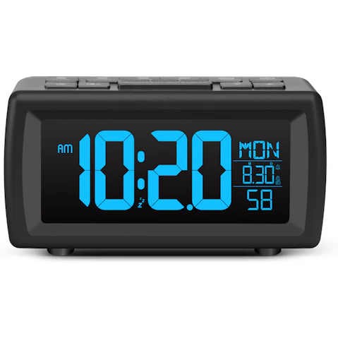 TODO 7 Colour Display USB Power FM Radio Digital Alarm Clock - Black