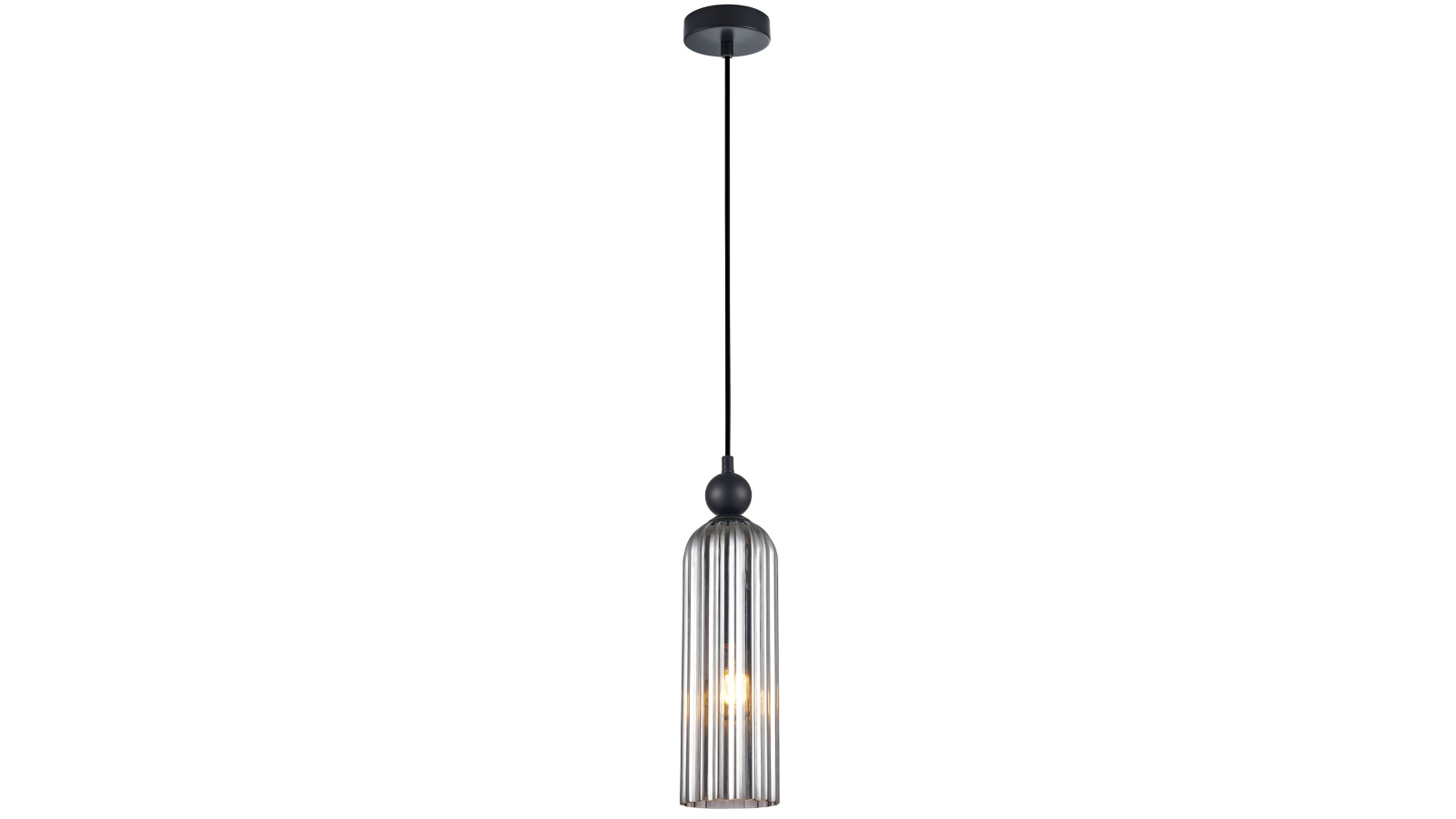 CLA Lighting Flauta Cylinder Top Ribbed Glass Interior Pendant Light - Black/Smokey Black