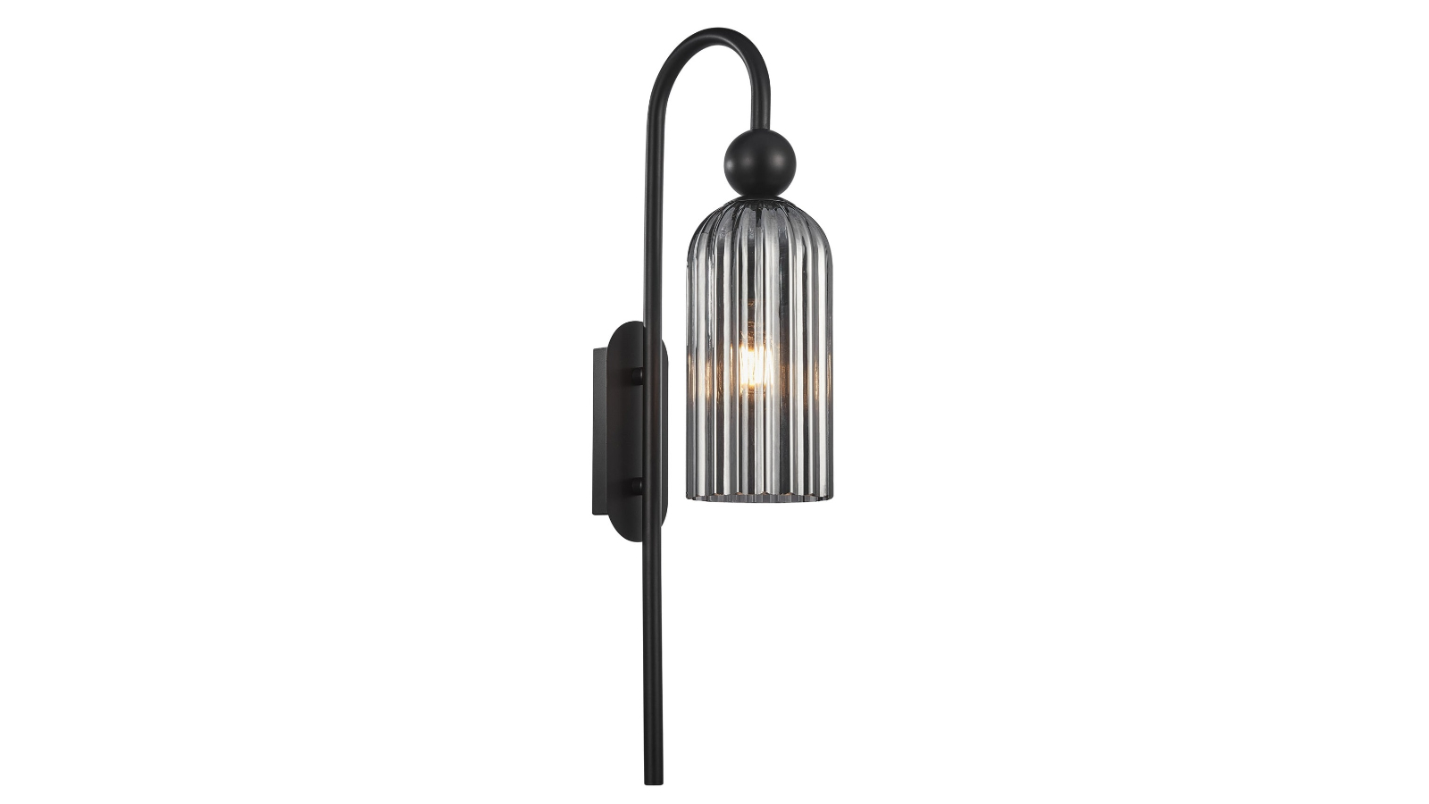 CLA Lighting Flauta Round Top Glass Cylinder Ribbed Interior Wall Light - Black/Smokey Black