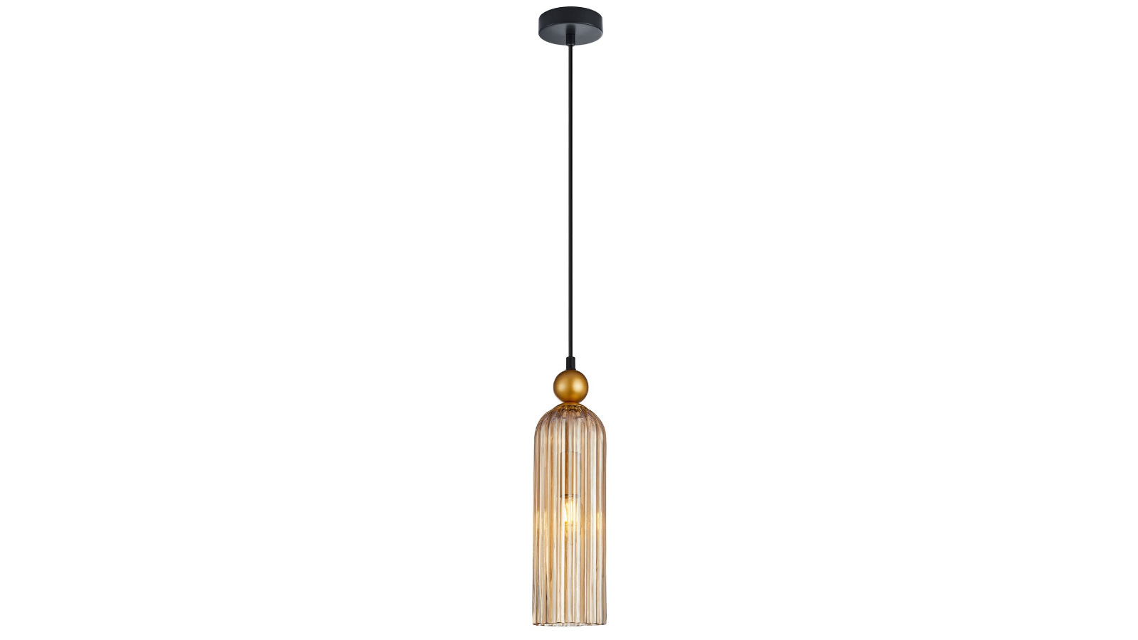 CLA Lighting Flauta Cylinder Top Ribbed Glass Interior Pendant Light - Gold/Amber