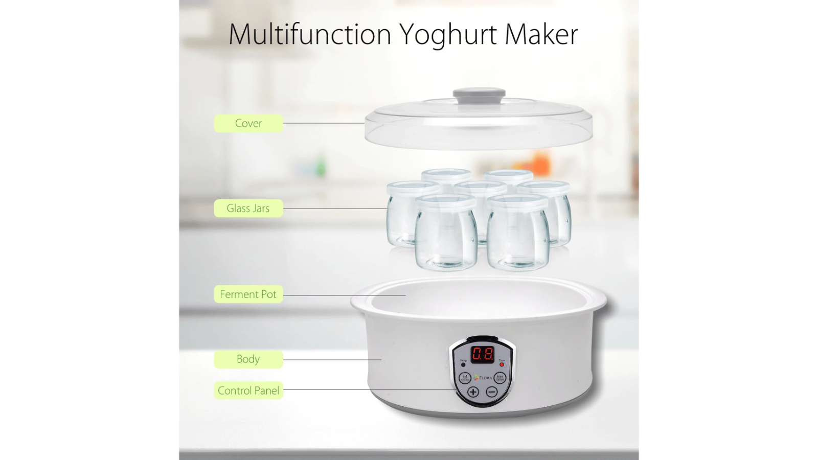 Flora Yoghurt Maker with 7 Glass Jars Inner PotRice Digital Machine