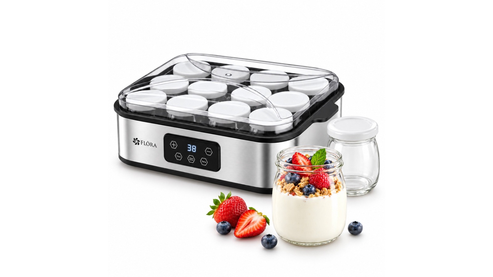 Flora Electric Yogurt Making Machine with 12-Glass Jar