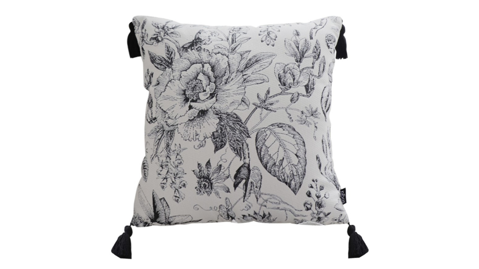 Soga 50cm Black/White Elegant Floral Print with Tassel Accents Throw Pillow Cushion