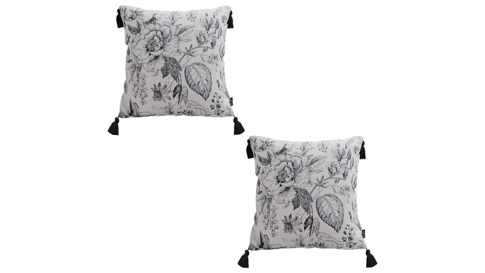 Soga 2 Piece 50cm Black/White Elegant Floral Print with Tassel Accents Throw Pillow Cushion