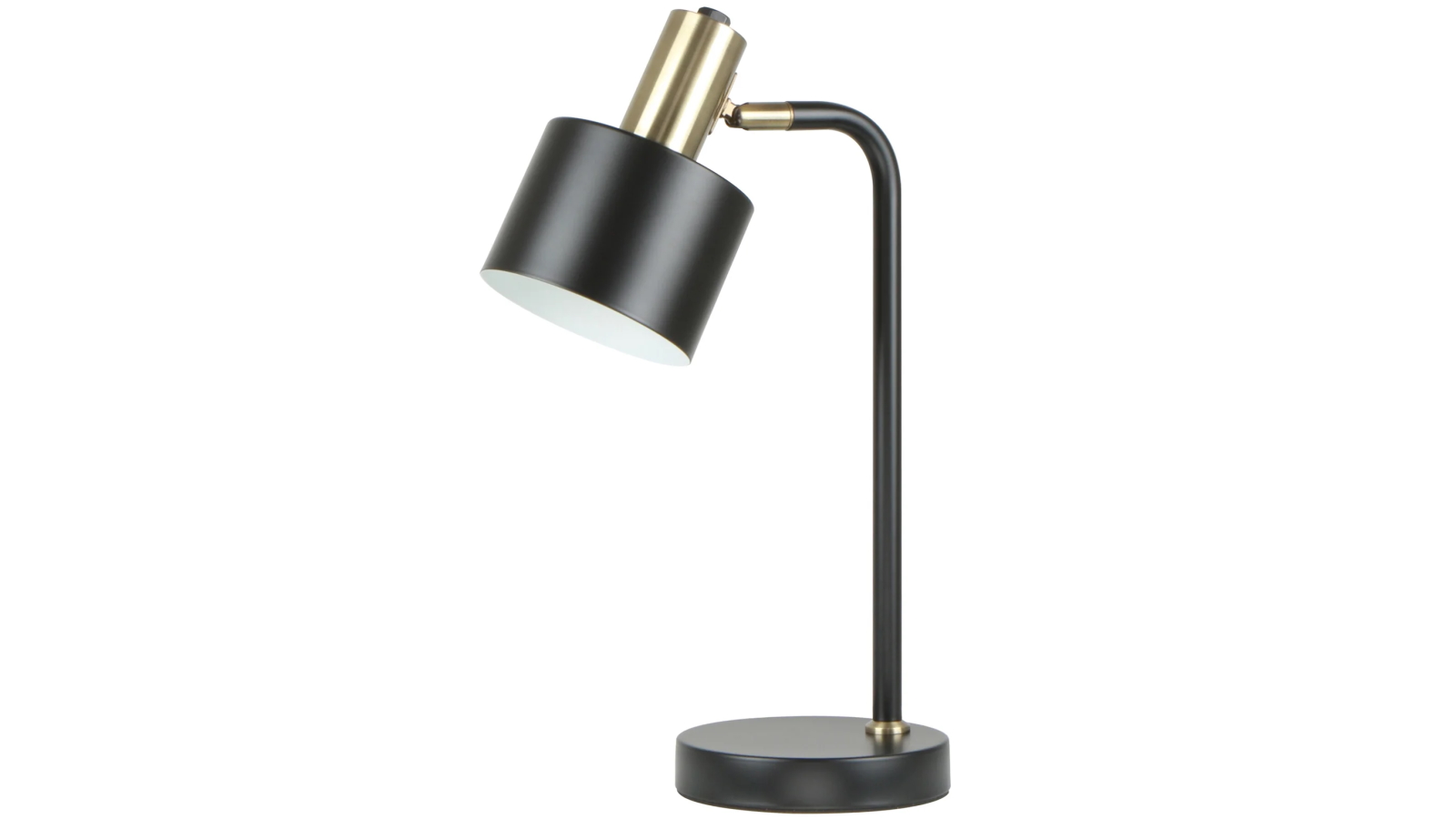 Flotar Black Cylinder Iron Shade Table Lamp with Antique Brass Highlight
