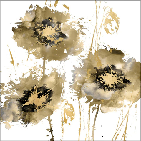 La Grolla Flower Burst Trio in Gold Unframed Canvas Wall Art