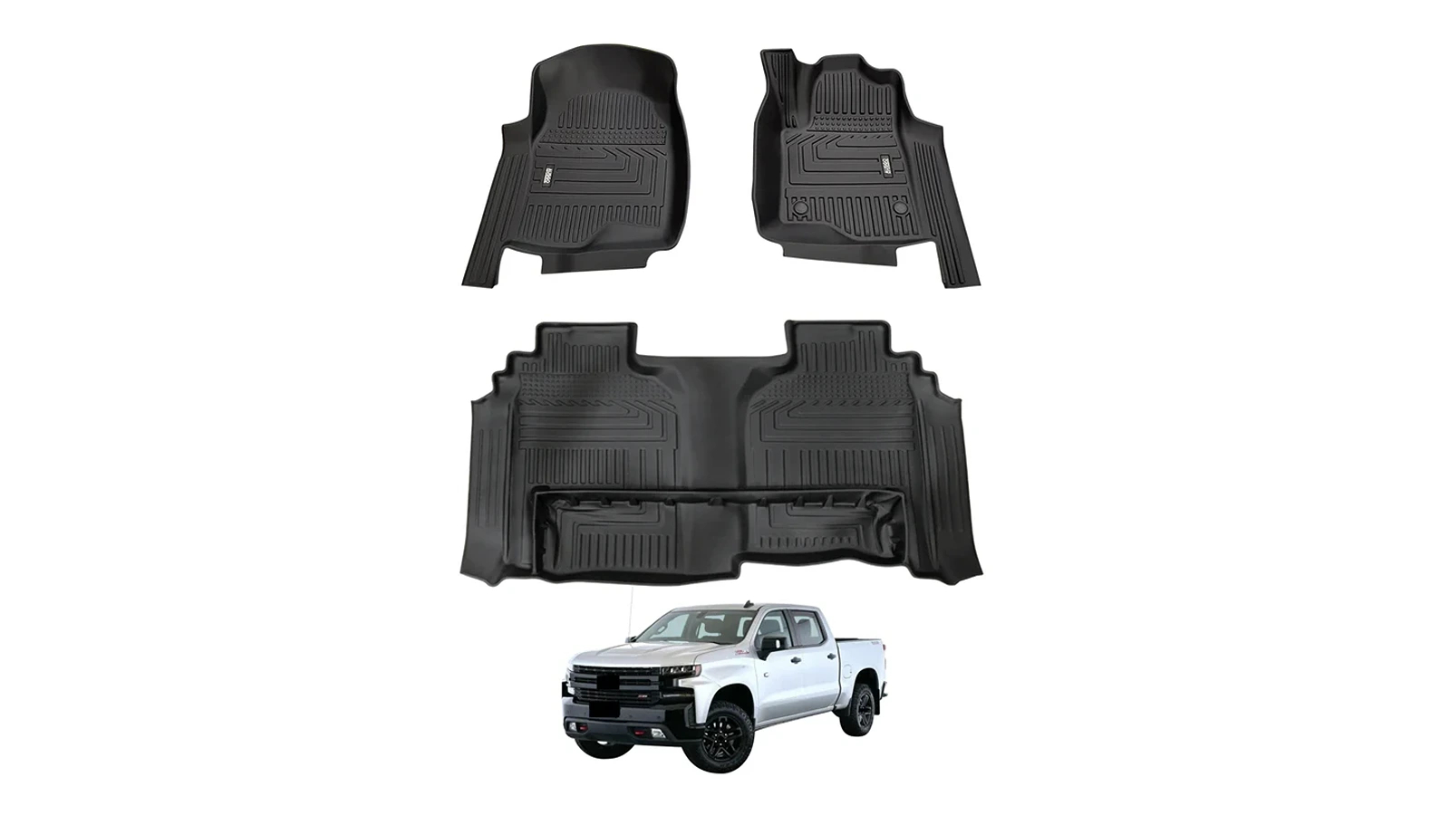 AUSGO 5D Car Floor Mats without Rear Underseat Storage Box for Chevrolet Silverado T1 Series 2020-Onwards