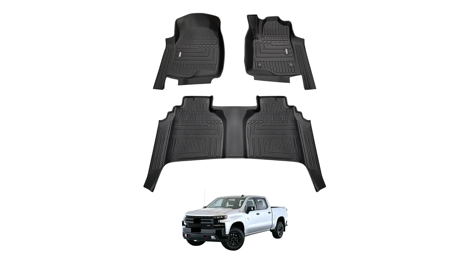 AUSGO 5D Car Floor Mats for Chevrolet Silverado T1 Series 2020-Onwards with Storage Box