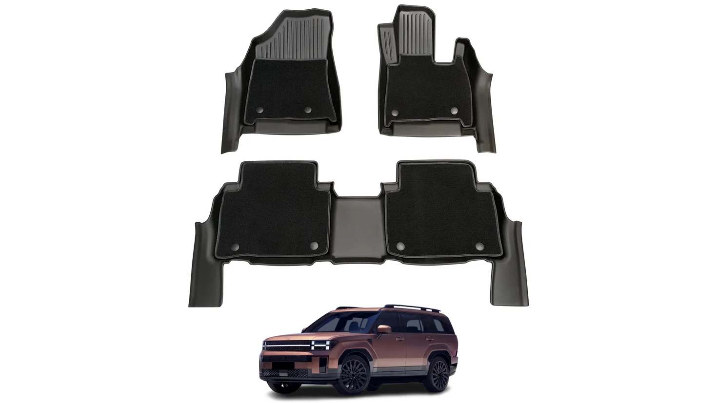 AUSGO Double-Layer Car Floor Mat for Hyundai Santa Fe 7-Seater 2024-Onwards